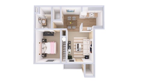 Floor plan for 1 bed, 1 bath, 732 sqft
